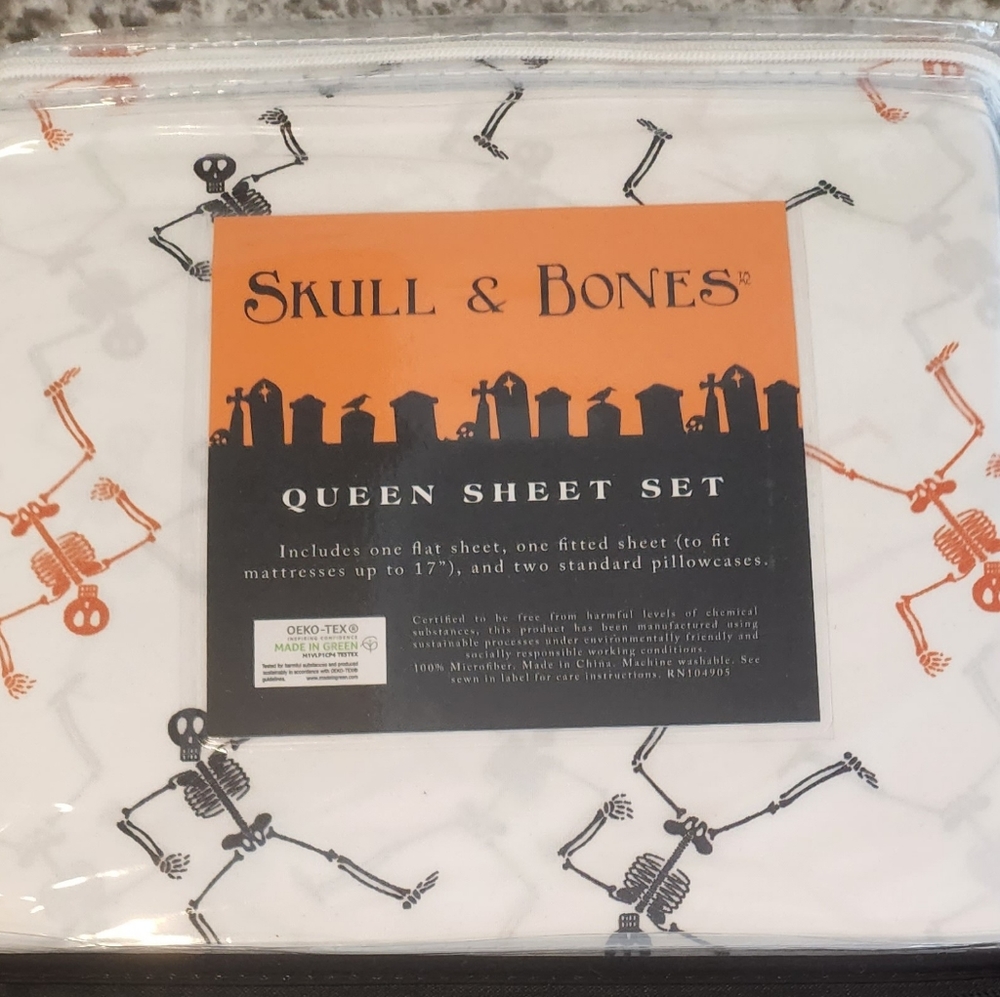 Halloween Sheets Skelton QUEEN